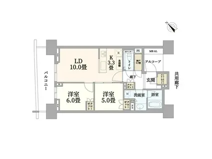 HARUMI FLAGSUN VILLAGE C棟(2LDK/2階)の間取り写真