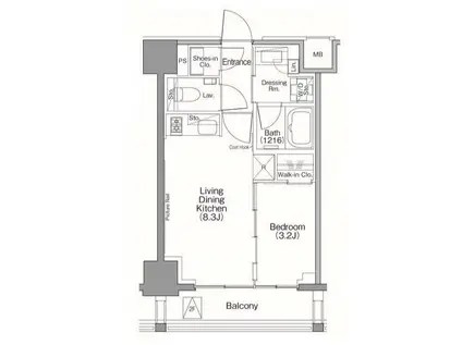 ザ・パークハビオSOHO南青山(1LDK/2階)の間取り写真