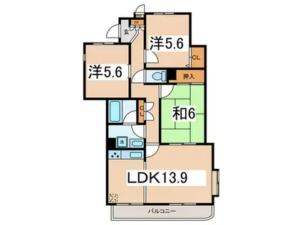 ニューウェルテラス金沢八景F棟(3LDK/2階)の間取り写真