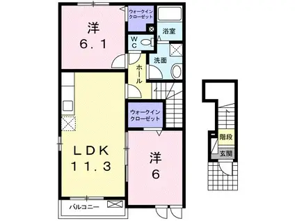 サン・ロイヤルガーデンA(2LDK/2階)の間取り写真