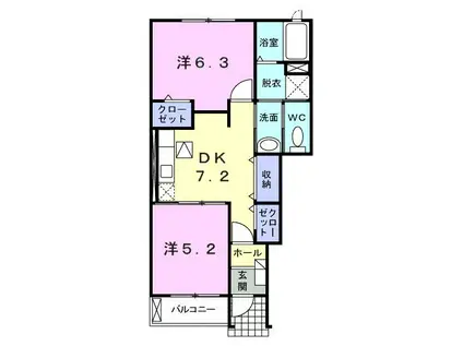 ユニゾン(2DK/1階)の間取り写真