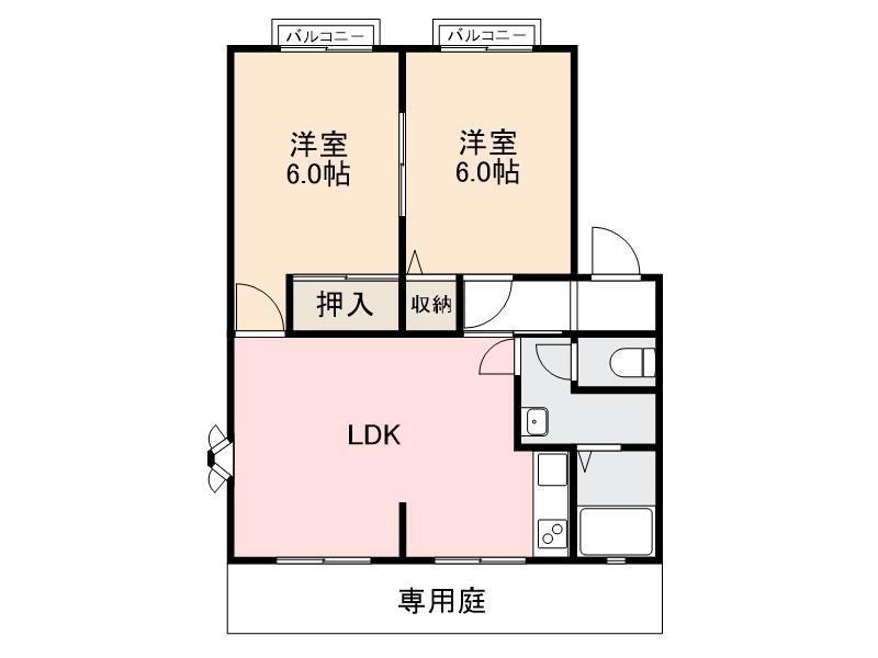 サンビレッジ木太(2LDK/1階)の間取り写真