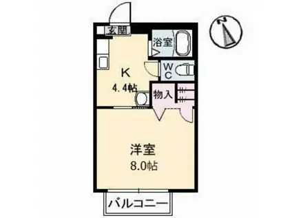 プランタン西野 B棟(1K/1階)の間取り写真