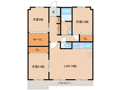 アドバンス山津(3LDK/5階)の間取り写真