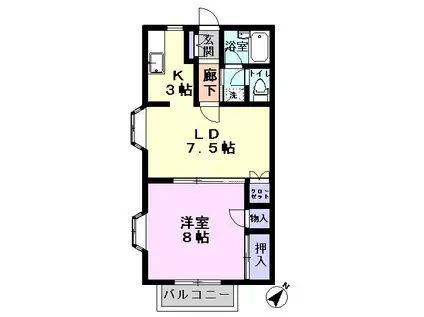 ステップ元山(1LDK/1階)の間取り写真
