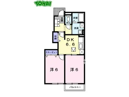 パシオン B棟(2DK/1階)の間取り写真