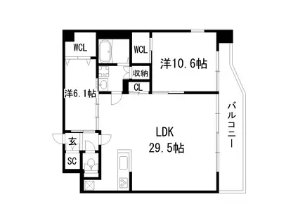 プレジオ宝塚ASIAN(2LDK/5階)の間取り写真