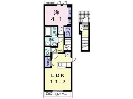 ラーク金谷フォレストI(1LDK/2階)の間取り写真