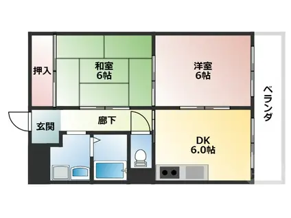 ドムール三国(2DK/3階)の間取り写真