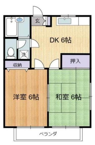 エレガンス関口第5(2DK/2階)の間取り写真