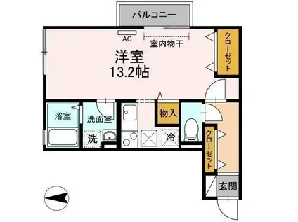 セジュールSFKA棟(ワンルーム/1階)の間取り写真