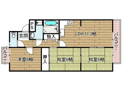 ウエストハイツP2(3LDK/4階)の間取り写真