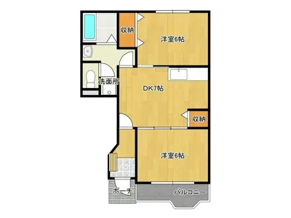 ヒルサイドビレッジB(2DK/1階)の間取り写真