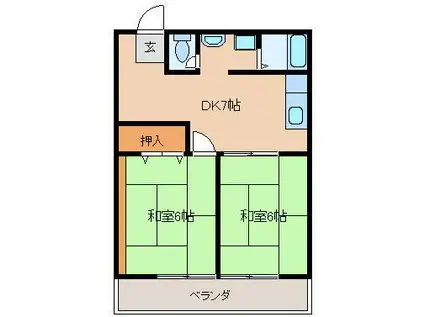 エクセルサンコート(2DK/2階)の間取り写真