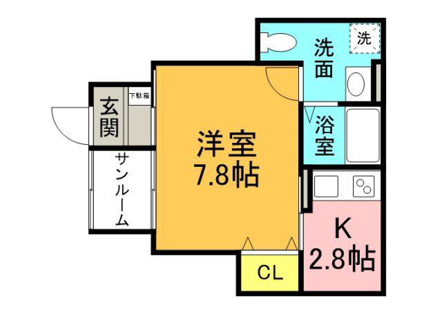 K39パウリスタ戸坂(1K/1階)の間取り写真