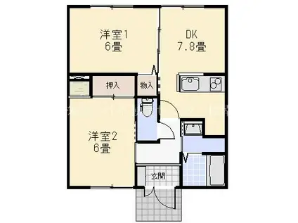 アルテール神戸辻(2DK/1階)の間取り写真