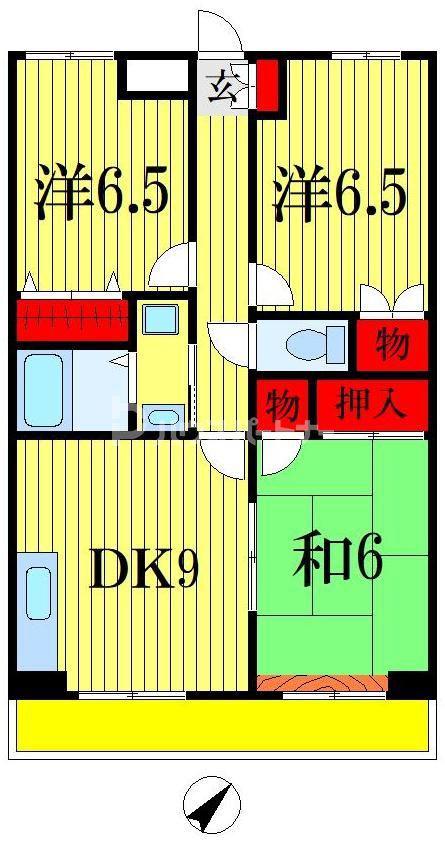 SCヒルズ稲毛(3DK/5階)の間取り写真