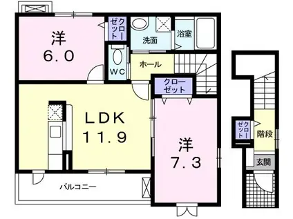 サンリットタウンD(2LDK/2階)の間取り写真