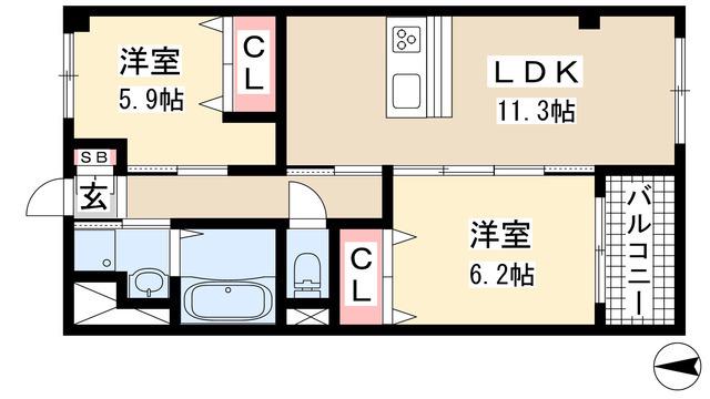 クリス竹(2LDK/3階)の間取り写真
