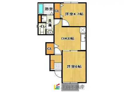 メゾンマーベラスB棟(2DK/1階)の間取り写真