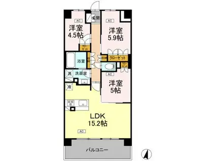 ロイヤルパークス仙台青葉通(3LDK/14階)の間取り写真