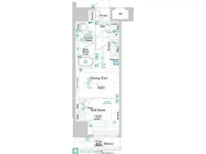 ラフィスタお花茶屋(1DK/4階)の間取り写真