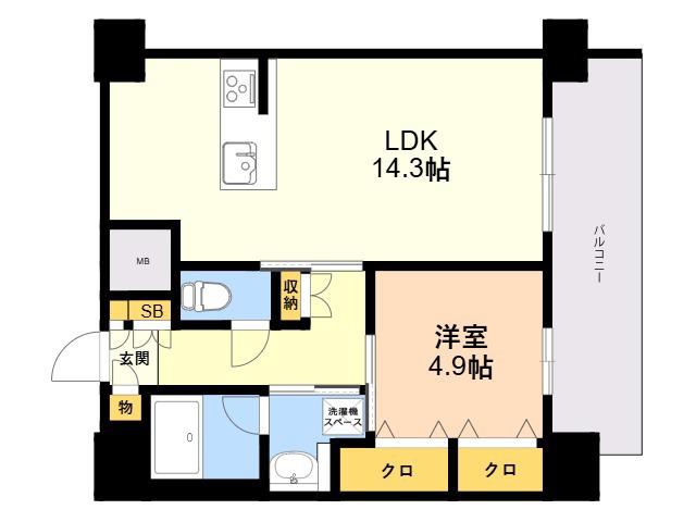 エンクレスト博多PARKSIDE(1LDK/13階)の間取り写真