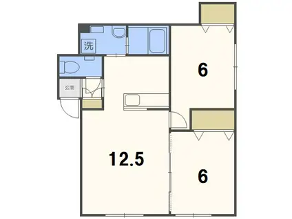 ヴァンベール羊ケ丘(2LDK/2階)の間取り写真