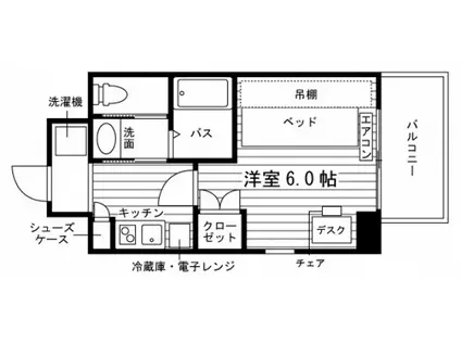 学生会館エル・セレーノ福岡伊都(1K/2階)の間取り写真