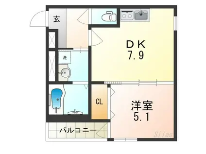 フジパレス平野上町ウエスト(1DK/1階)の間取り写真