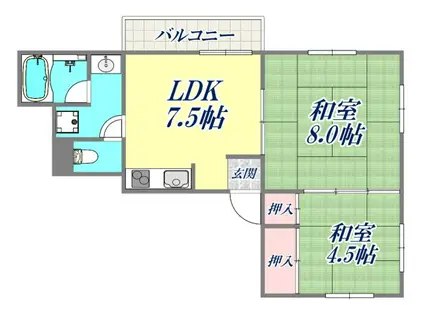 ハイツ瓦屋(2DK/3階)の間取り写真