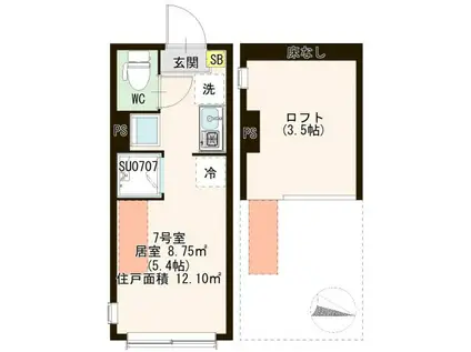 ハーモニーテラス青戸II(ワンルーム/1階)の間取り写真