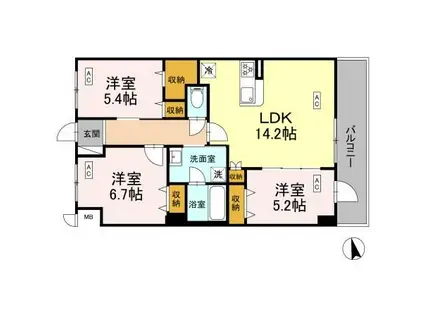 カスタリア西船橋II(3LDK/5階)の間取り写真