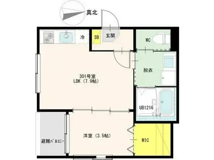 クラリス長町南(1LDK/3階)の間取り写真