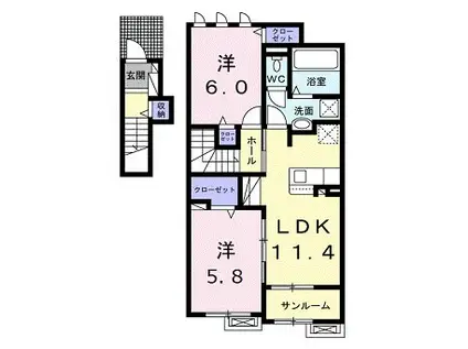 アールコートI(2LDK/2階)の間取り写真