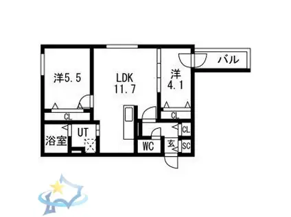 PRECIOUS HASSAMU-MINAMI(2LDK/2階)の間取り写真