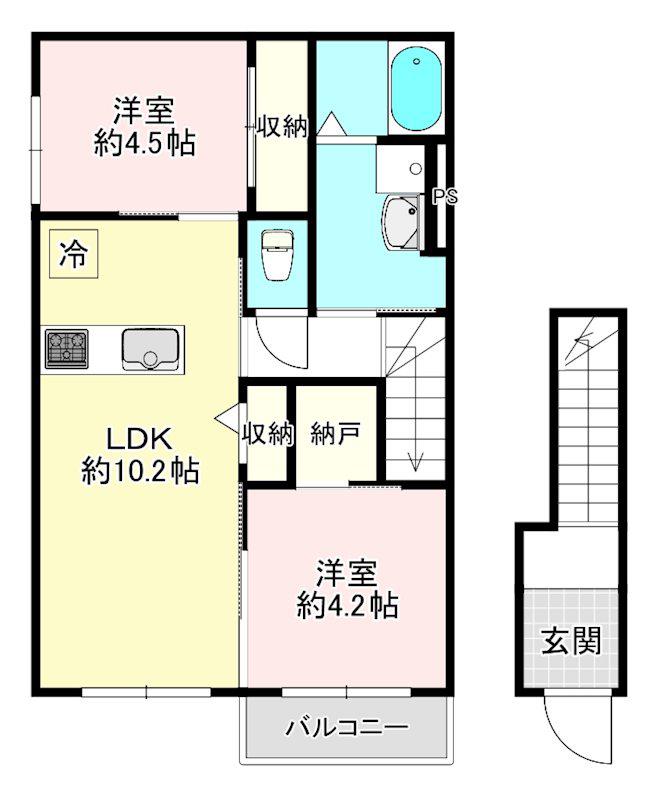 CASA UNO(2LDK/2階)の間取り写真