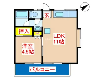 アフロディーテ国分(1LDK/2階)の間取り写真