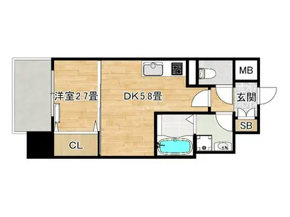 テラ堺市駅(1DK/8階)の間取り写真