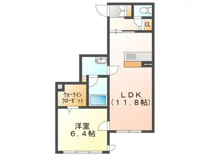 マイ メゾン 今(1LDK/1階)の間取り写真