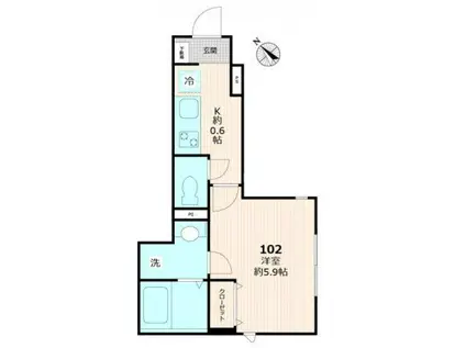 東武東上線 上板橋駅 徒歩9分 2階建 築2年(1K/1階)の間取り写真
