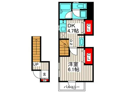 ハウスメイ(1DK/3階)の間取り写真