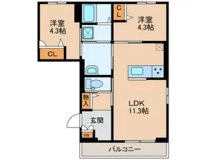 DIG FEELD(2LDK/3階)の間取り写真