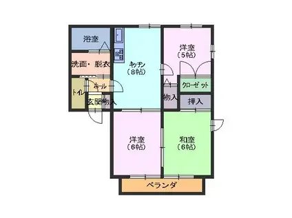 サザンウィングI・II(3DK/2階)の間取り写真