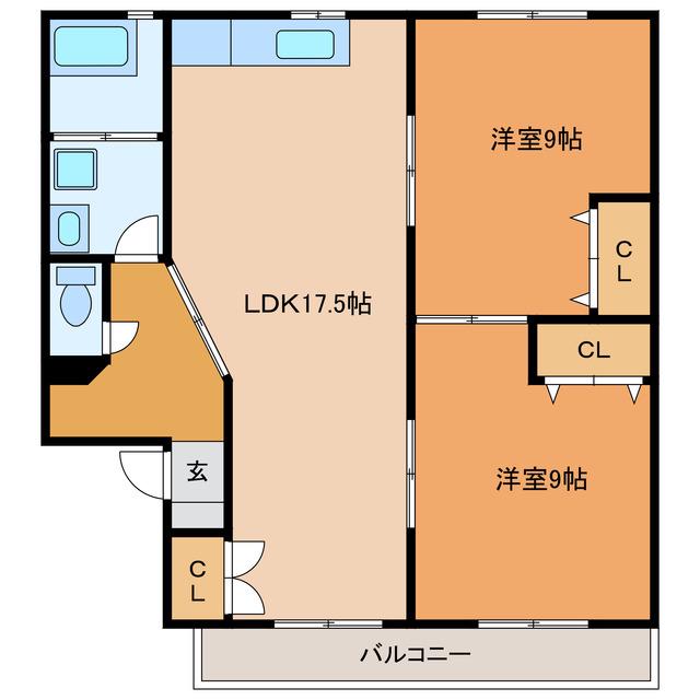 ベルハウス蜆塚(2LDK/1階)の間取り写真