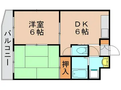 フリューゲル大野城(2DK/3階)の間取り写真