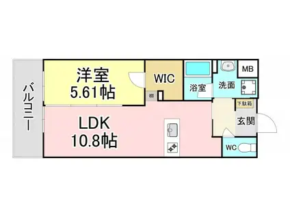 グランドツイン黒崎 B棟(1LDK/13階)の間取り写真