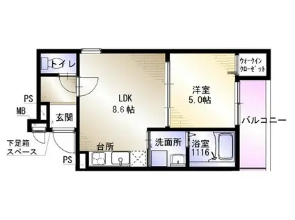 フジブロッサム高殿(1LDK/1階)の間取り写真