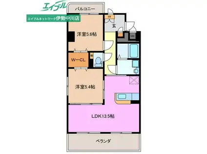 アンジューV(2LDK/5階)の間取り写真