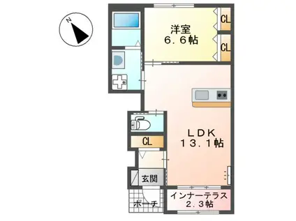 メゾン・ド・ポタジェ(1LDK/1階)の間取り写真